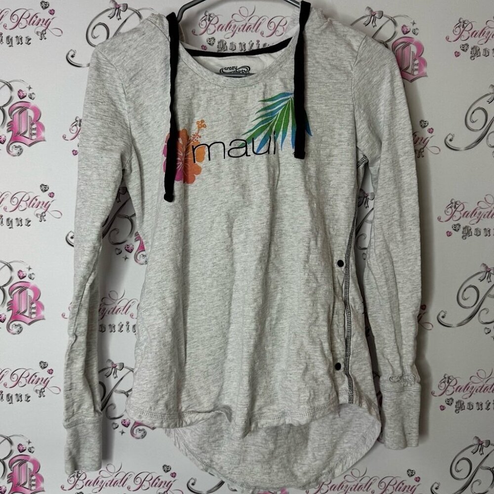 Crazy shirts sweater Hawaii Maui Gray Long Sleeve Top tropical Colorful Graphic